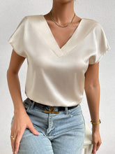 Solid V Neck Satin Blouse